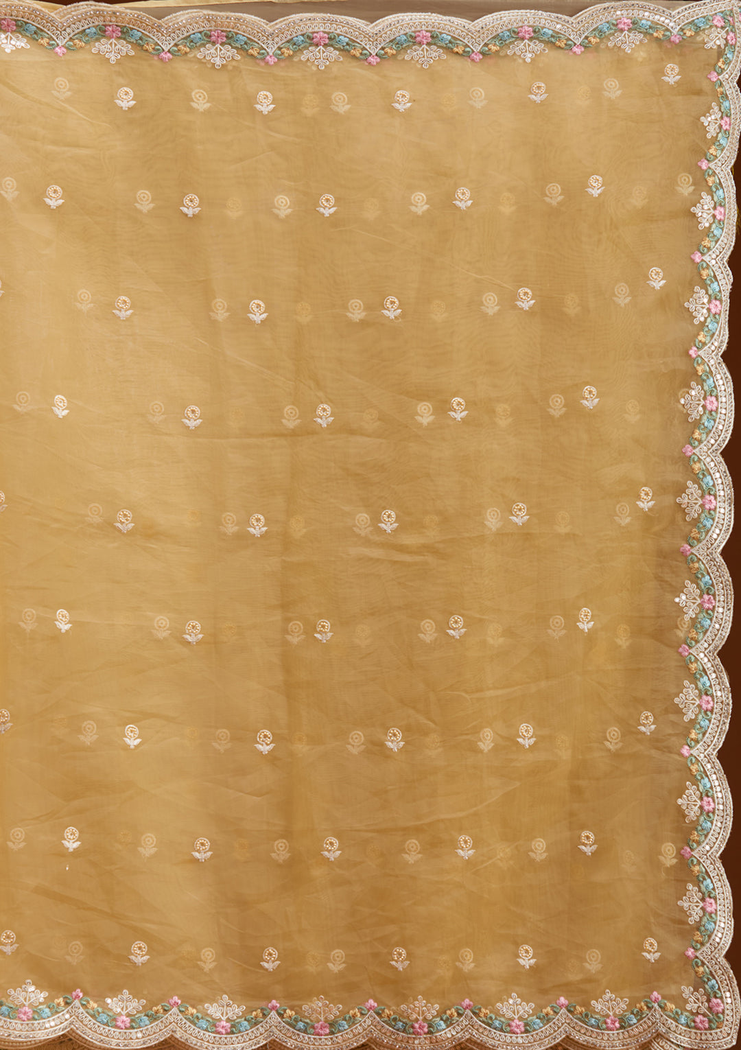 Yellow Threadwork Tissue Saree
