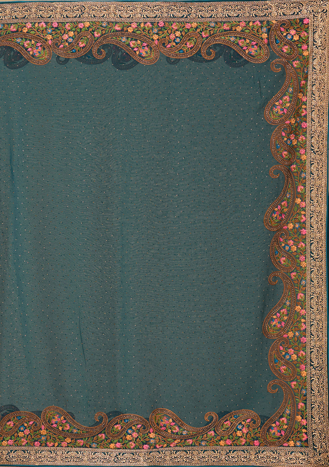 Peacock Blue Kashmiri Georgette Saree