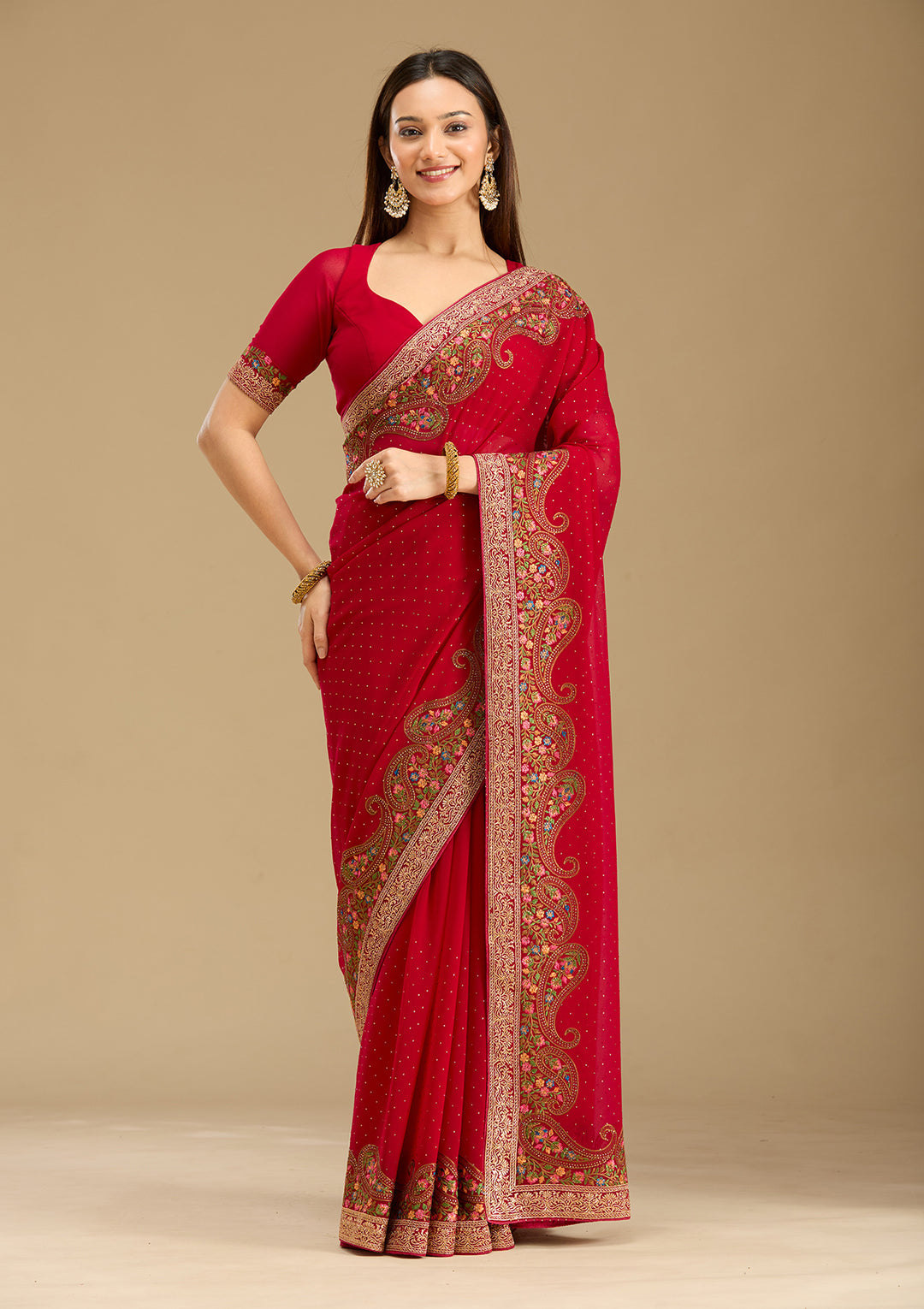 Rani Pink Kashmiri Georgette Saree