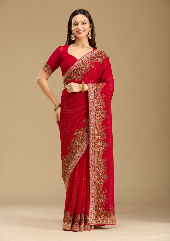 Rani Pink Kashmiri Georgette Saree