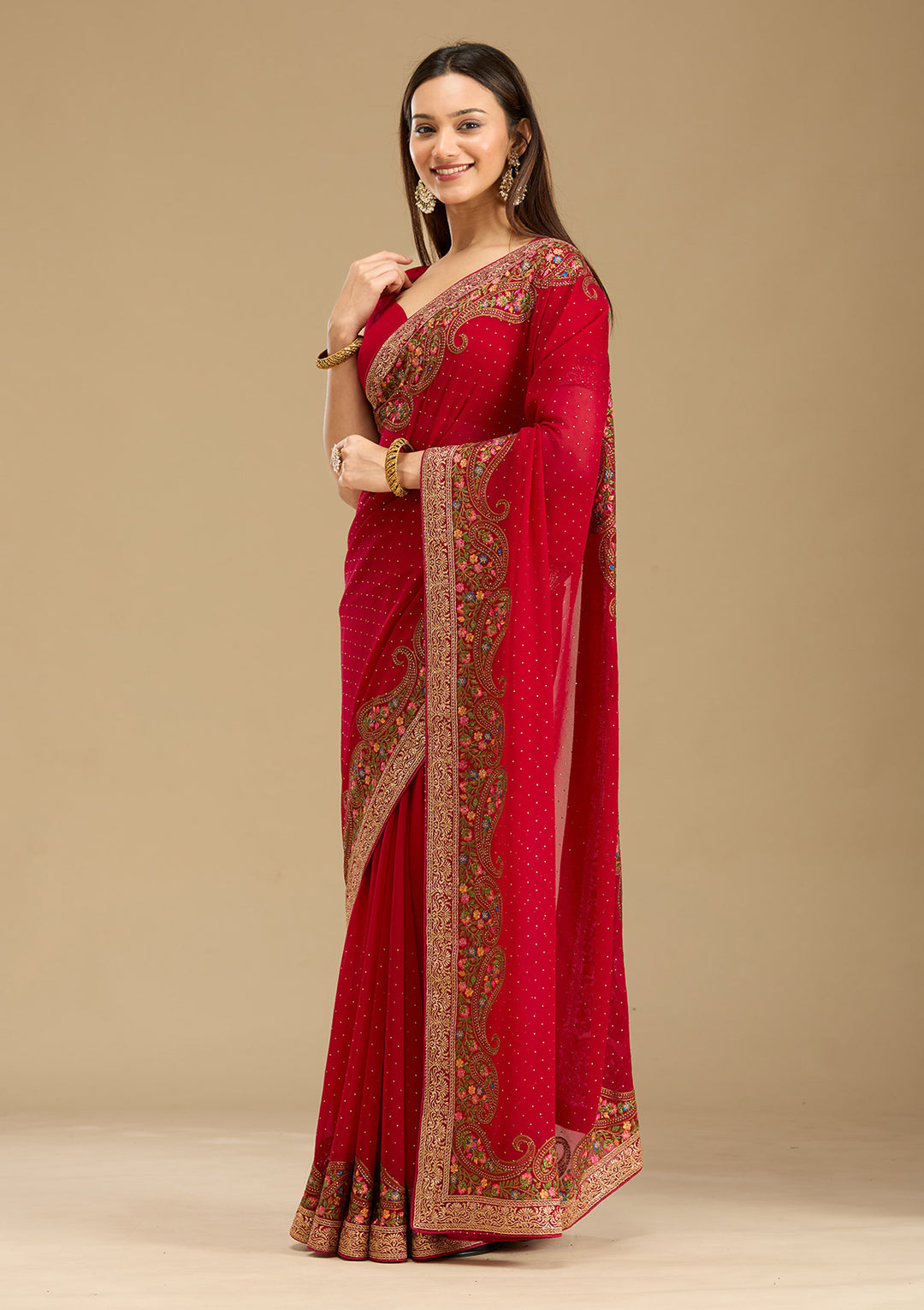 Rani Pink Kashmiri Georgette Saree