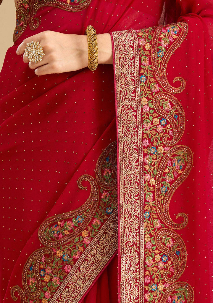 Rani Pink Kashmiri Georgette Saree