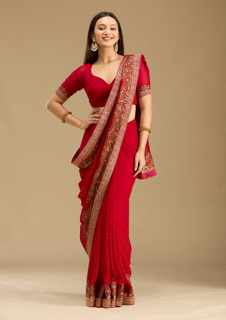 Rani Pink Kashmiri Georgette Saree
