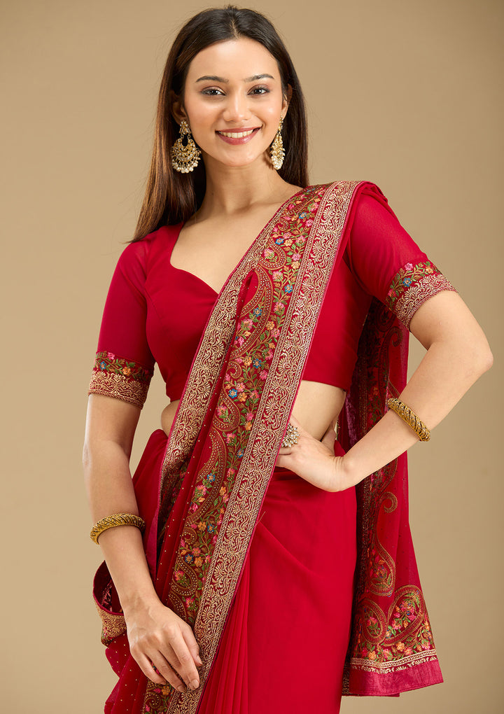Rani Pink Kashmiri Georgette Saree