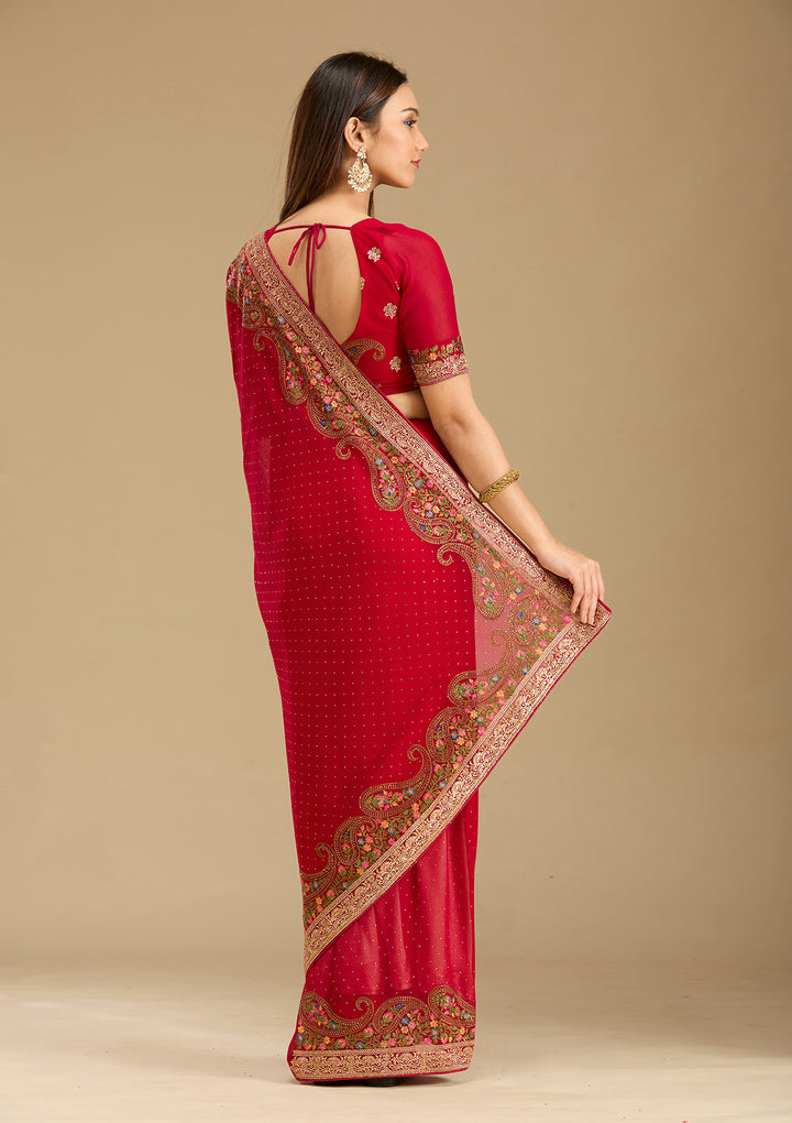 Rani Pink Kashmiri Georgette Saree