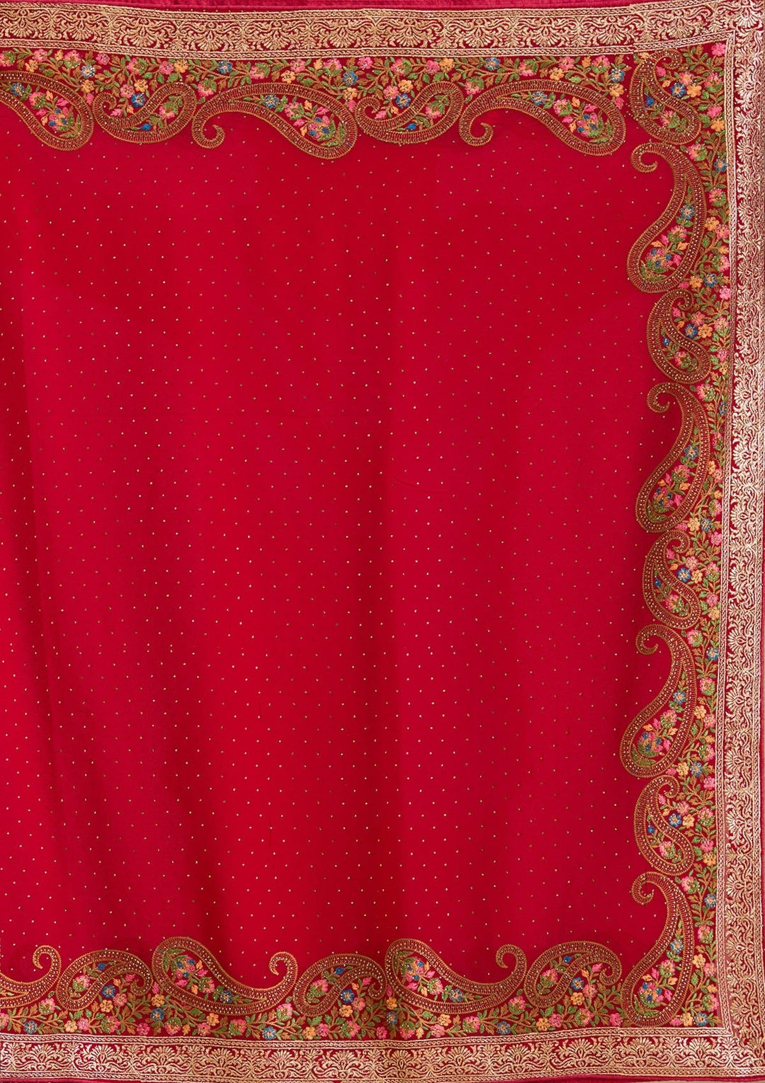 Rani Pink Georgette Kashmiri Saree With Matching Blouse Piece