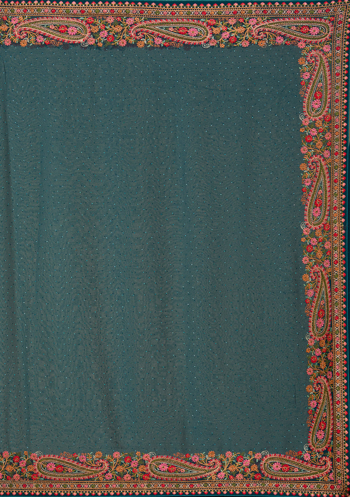 Peacock Blue Kashmiri Georgette Saree