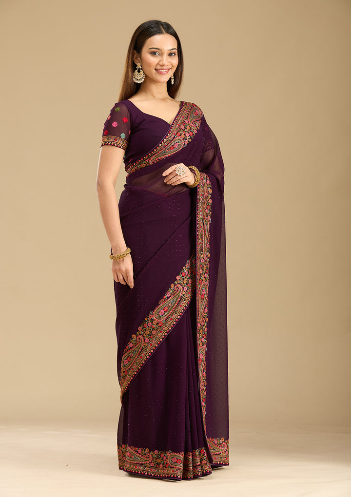 Wine Kashmiri Georgette Saree