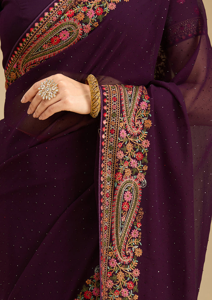 Wine Kashmiri Georgette Saree