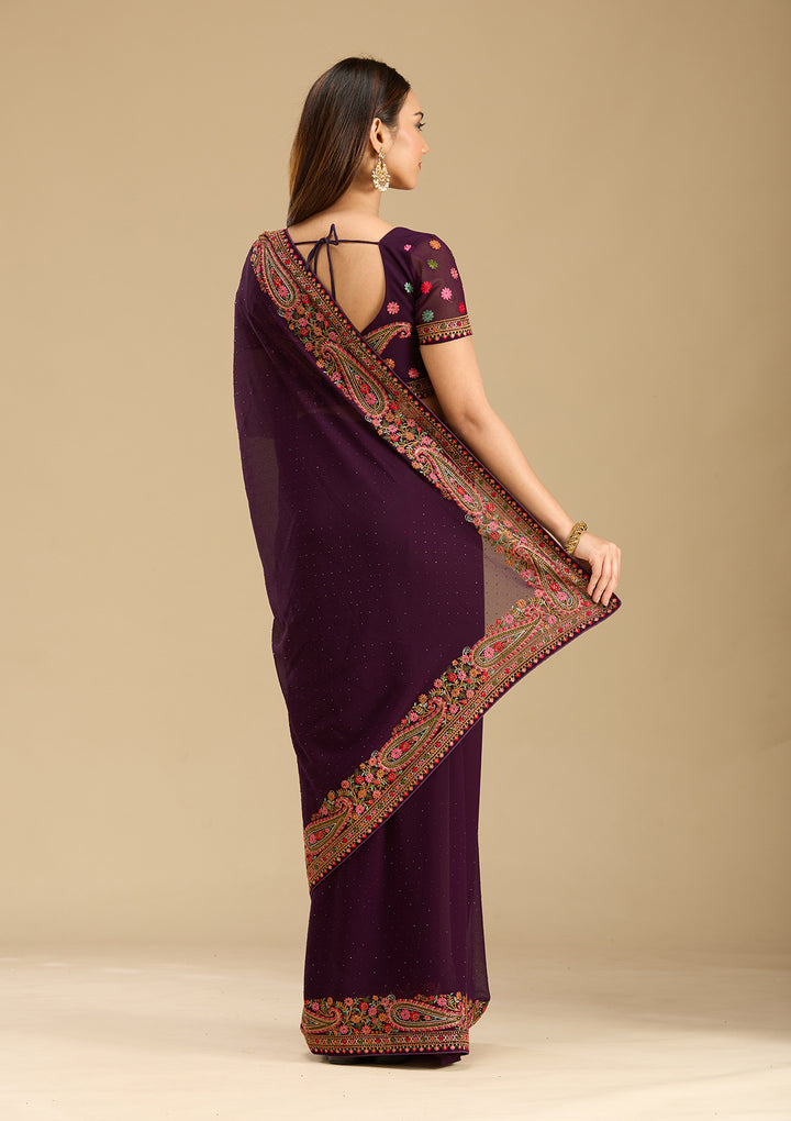 Wine Kashmiri Georgette Saree