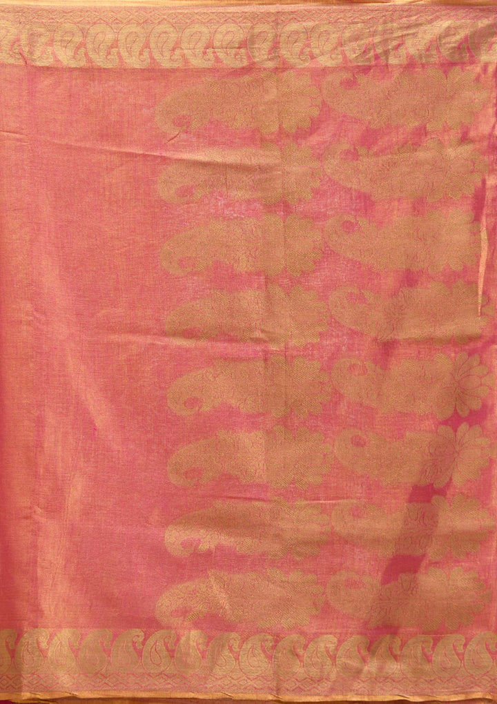 Rani Pink Silk Plain Gold Zariwork Saree With Matching Blouse Piece