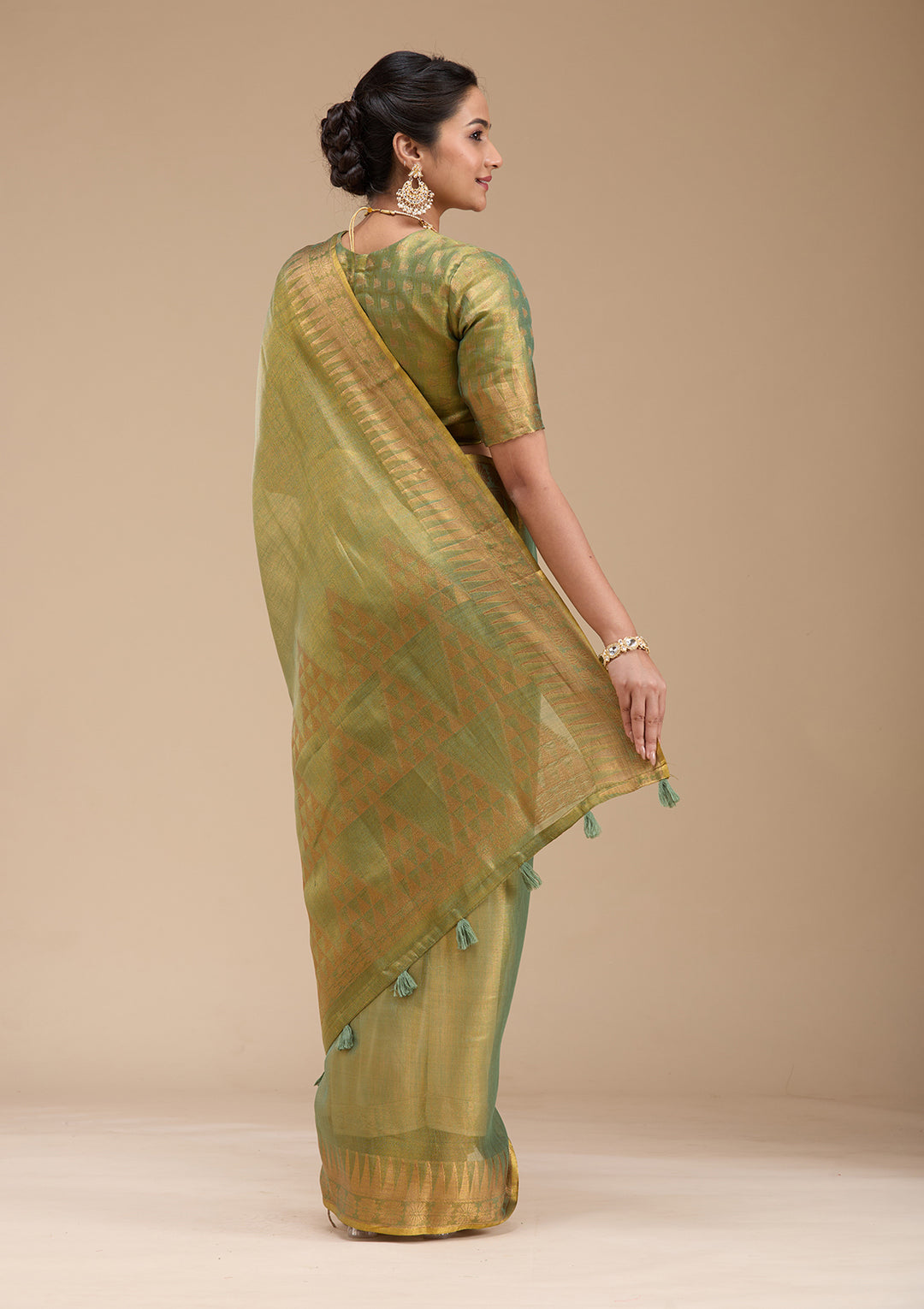 Mehendi Silk Plain Gold Zariwork Saree With Matching Blouse Piece
