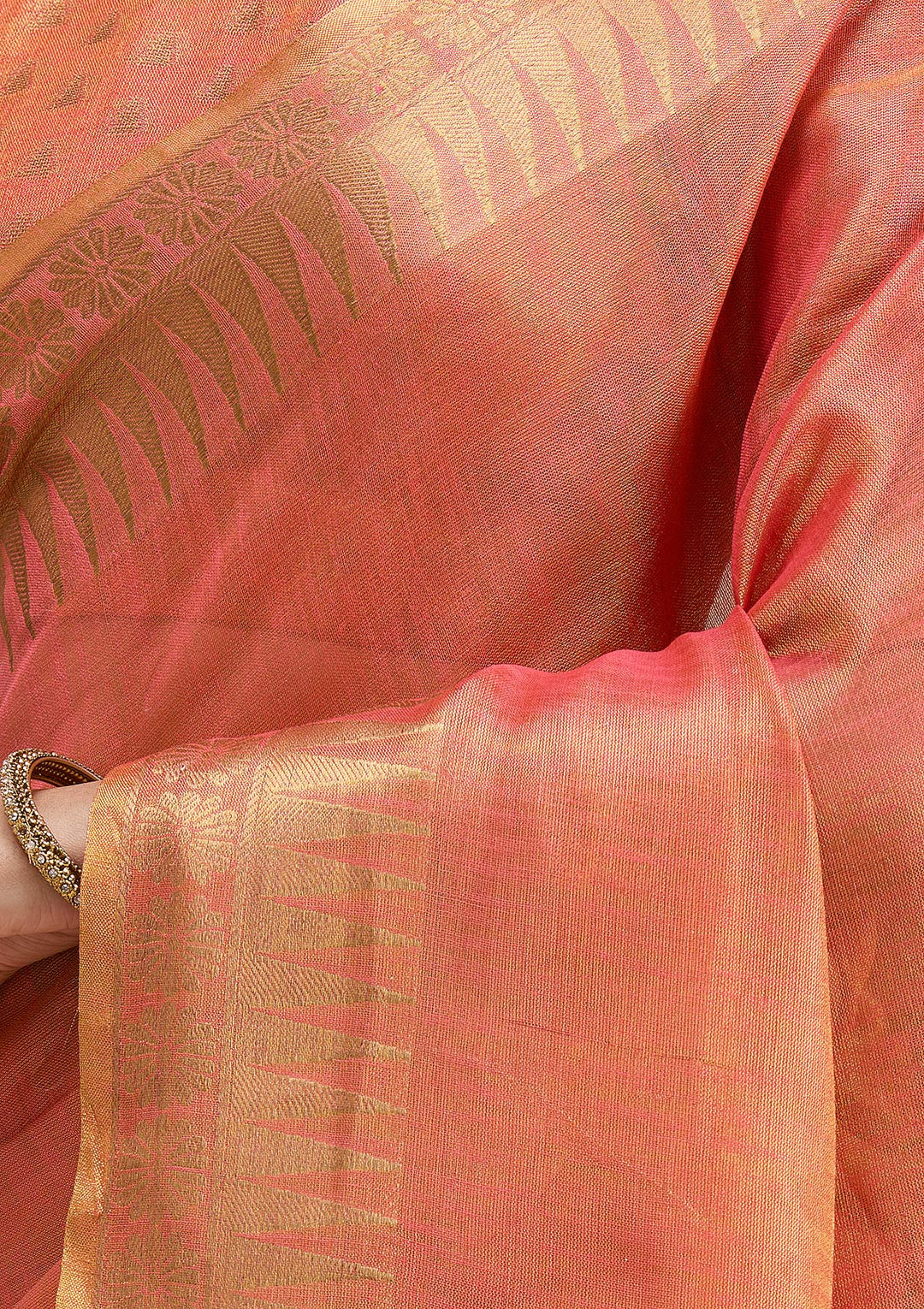 Rust Silk Plain Gold Zariwork Saree With Matching Blouse Piece