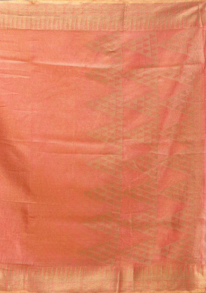 Rust Silk Plain Gold Zariwork Saree With Matching Blouse Piece