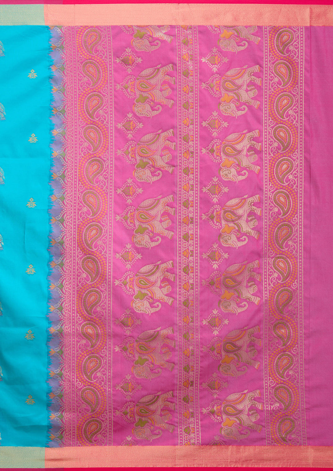 Turquoise Blue Silk Buti Gold Zariwork Saree With Matching Blouse Piece