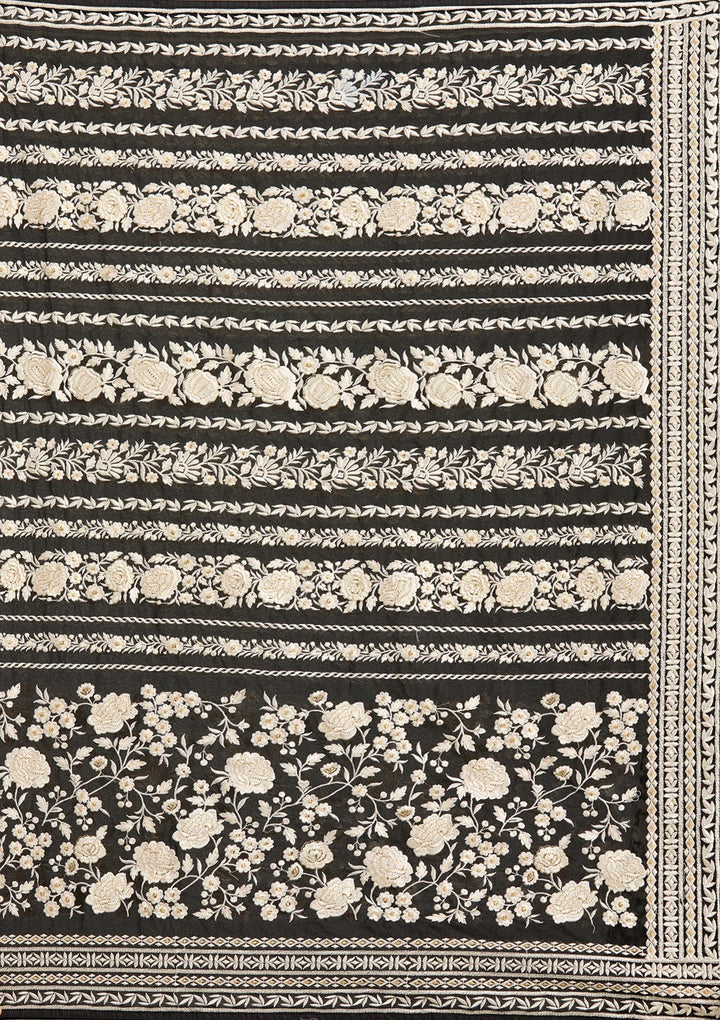 Black Threadwork Georgette Saree