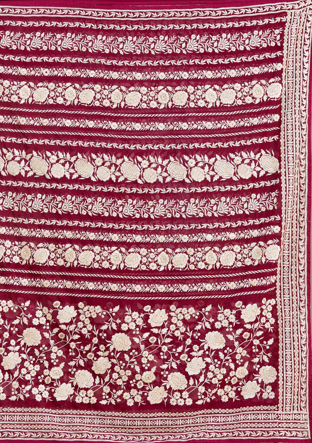 Wine Georgette Threadwork Saree With Matching Blouse Piece