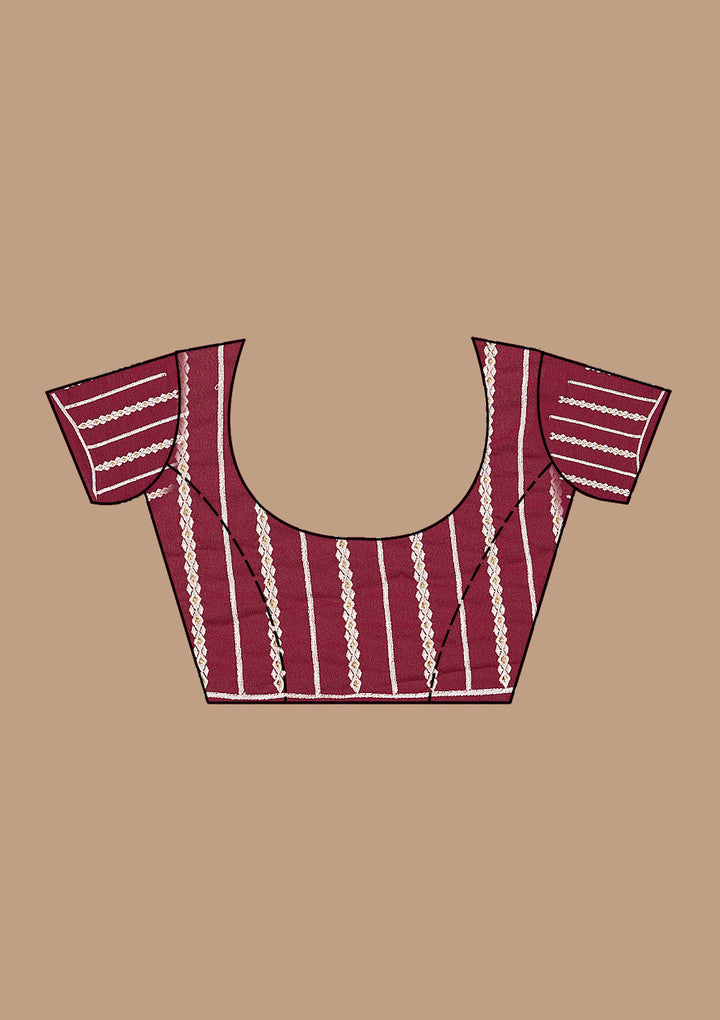 Wine Georgette Threadwork Saree With Matching Blouse Piece