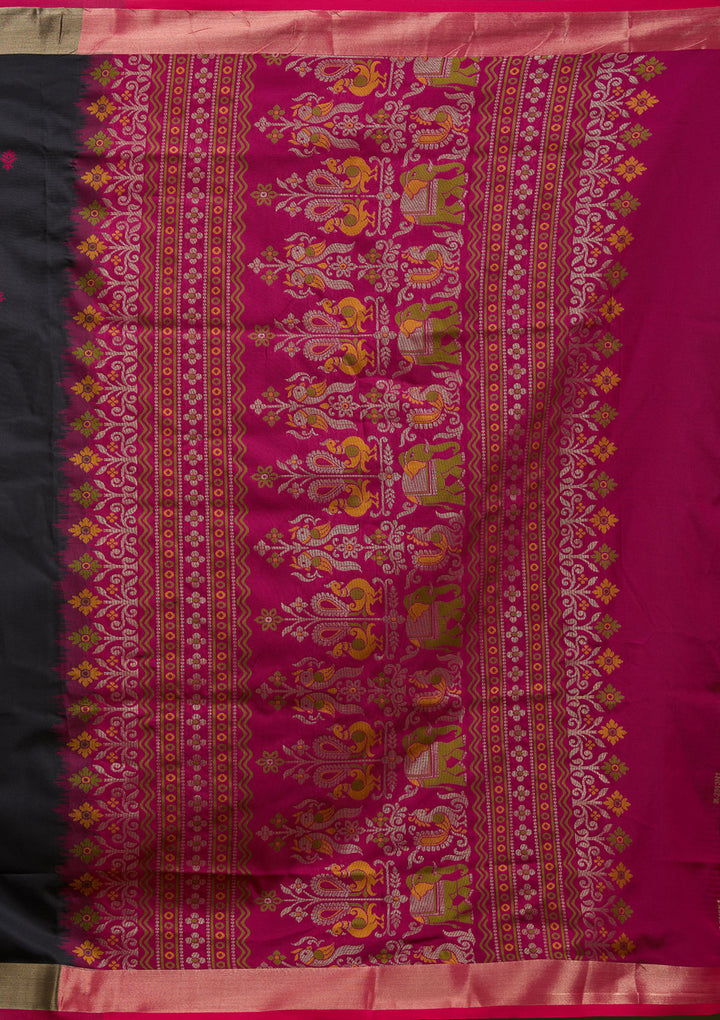 Black Silk Buti Gold Zariwork Saree With Matching Blouse Piece