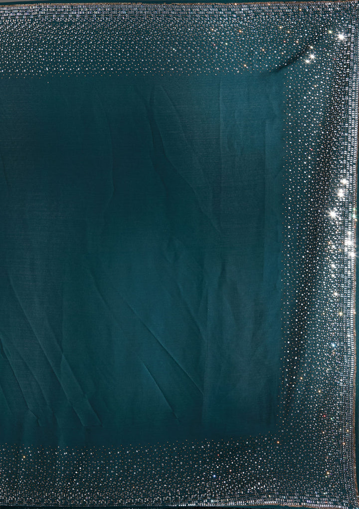 Teal Green Stonework Chiffon Saree