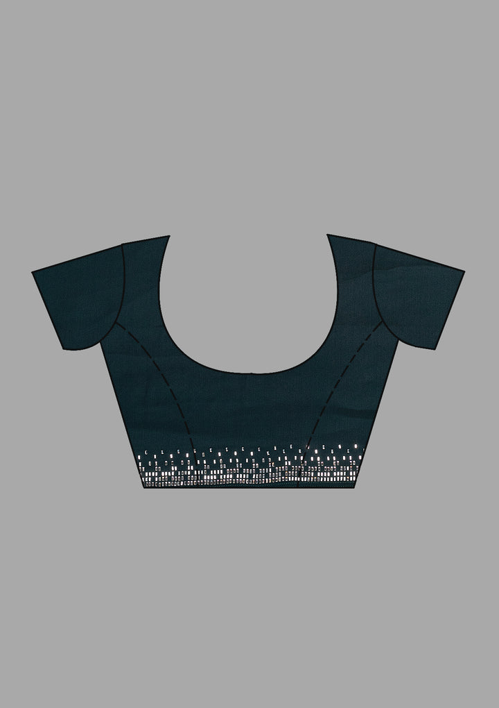 Teal Green Stonework Chiffon Saree