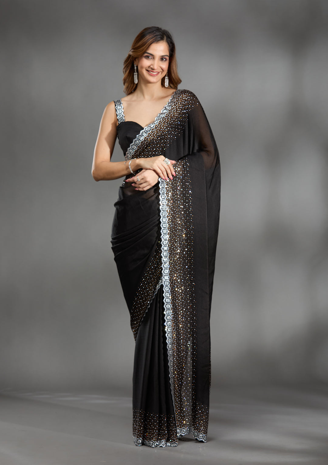 Black Stonework Chiffon Saree