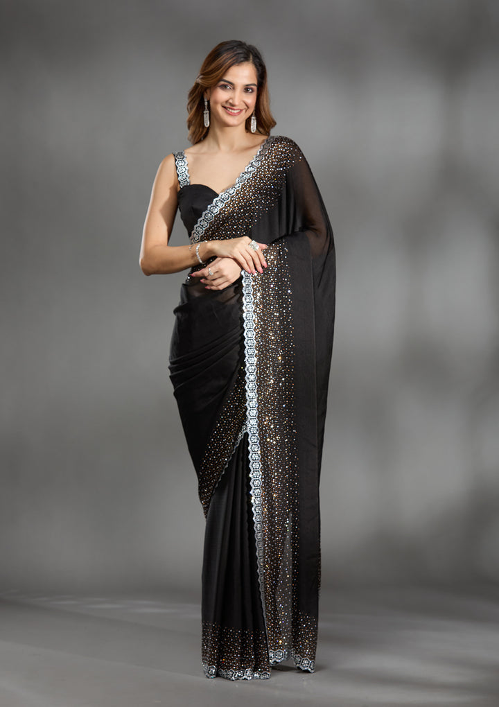 Black Stonework Chiffon Saree