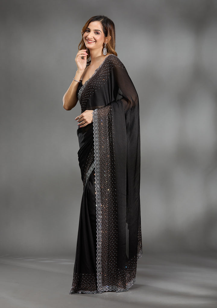 Black Stonework Chiffon Saree