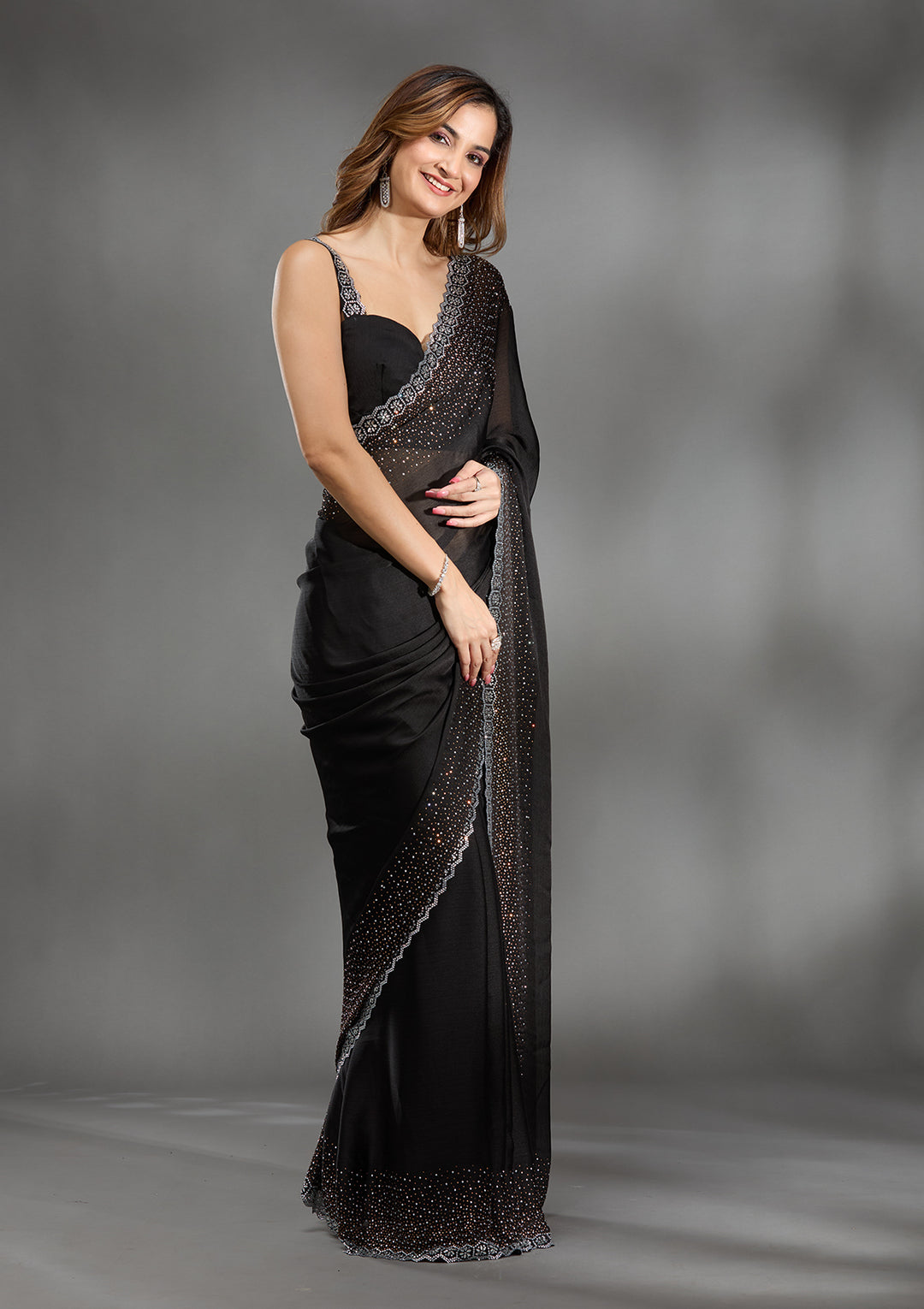 Black Stonework Chiffon Saree