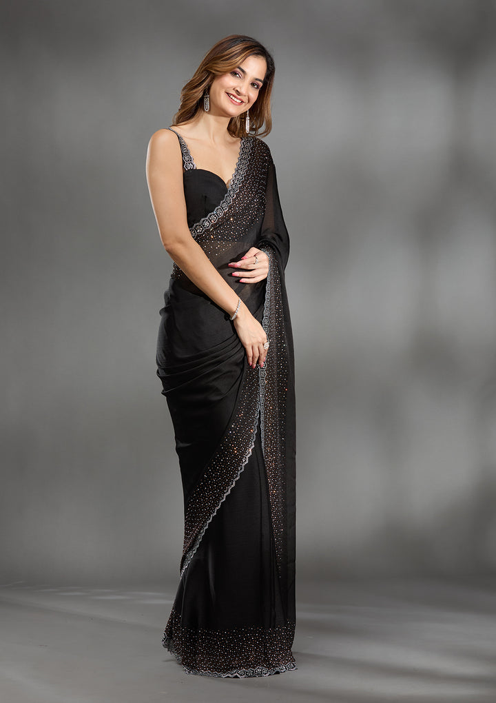 Black Stonework Chiffon Saree