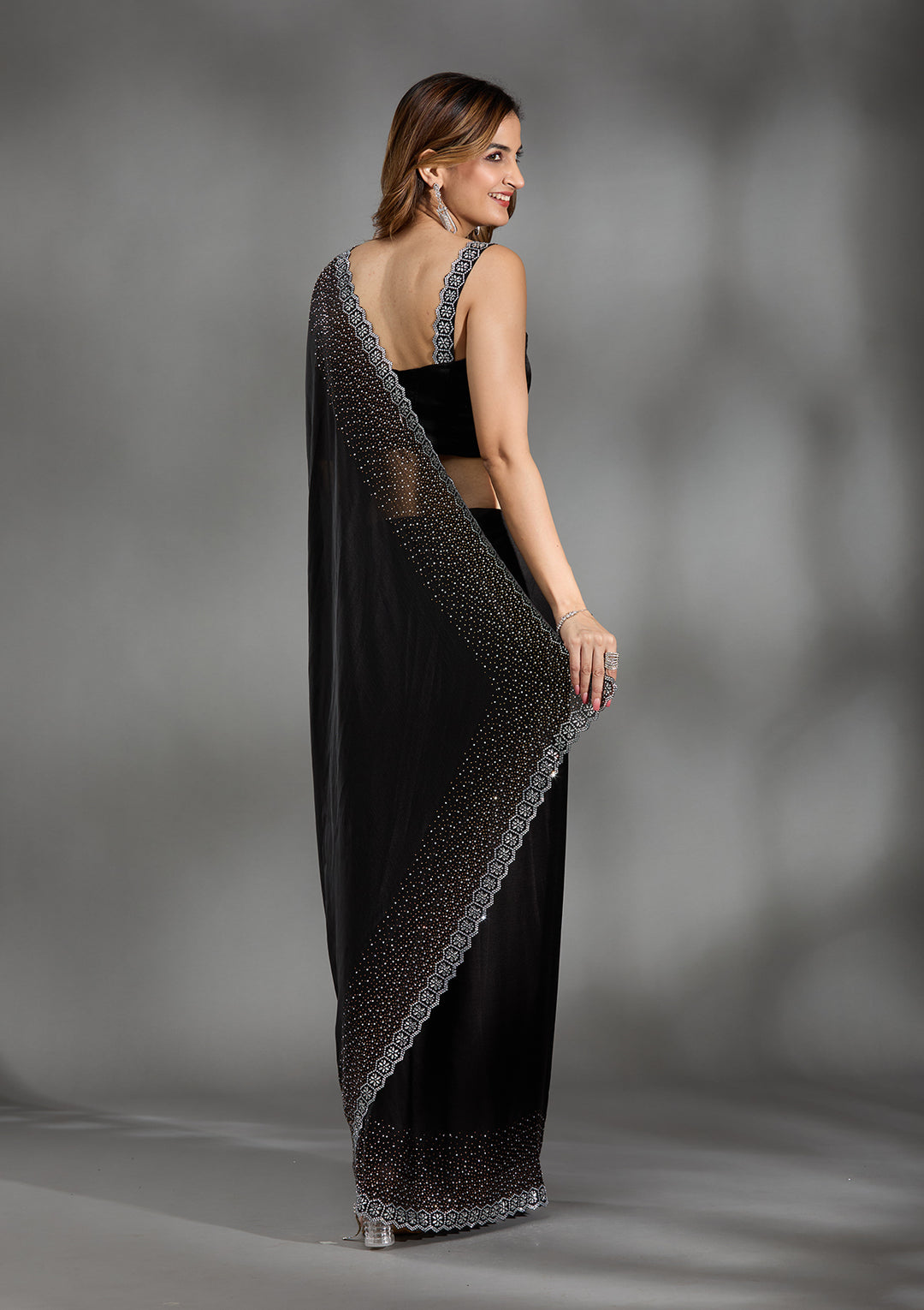 Black Stonework Chiffon Saree