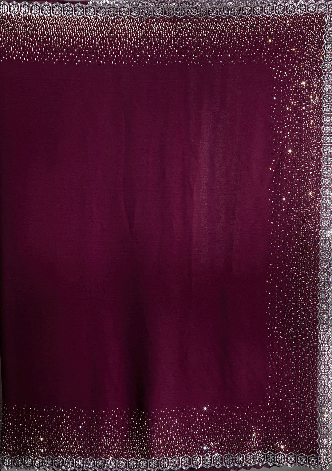 Wine Satin Gold Stonework Saree With Matching Blouse Piece
