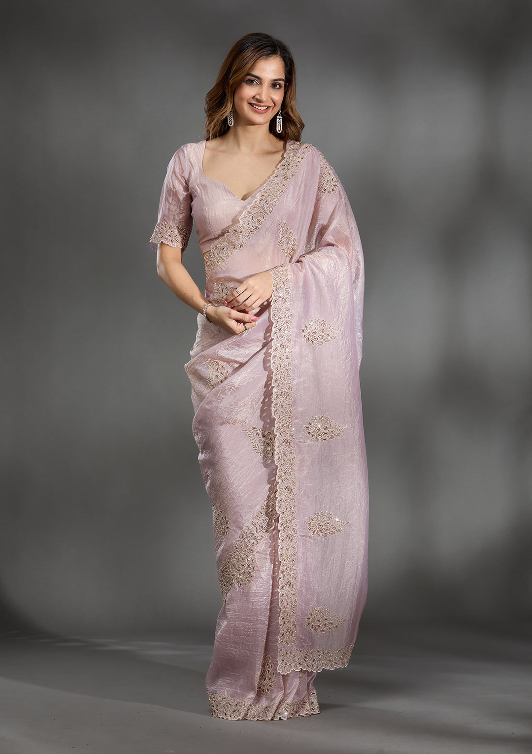 Beige Cutwork Tissue Saree