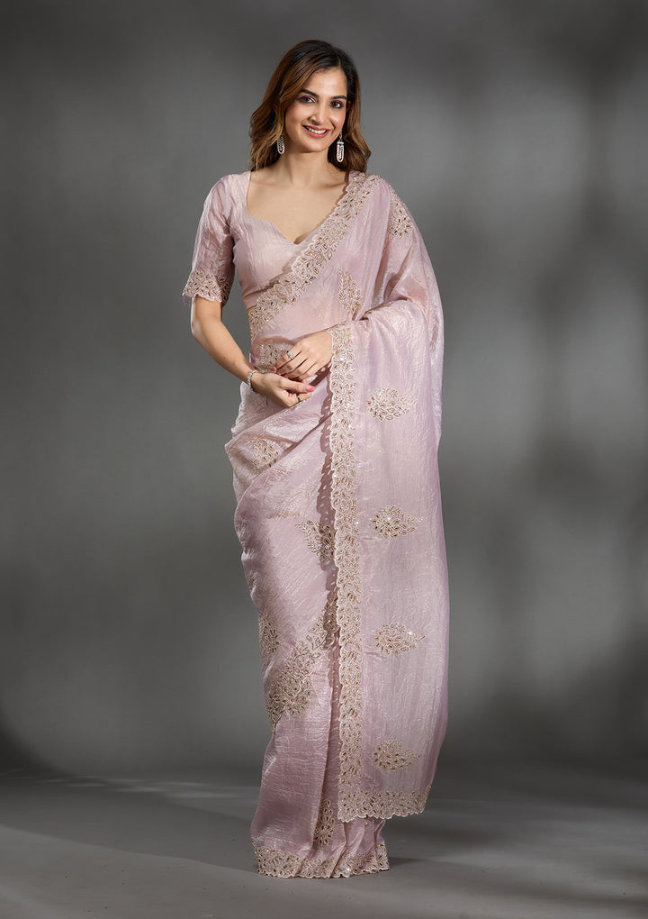 Beige Cutwork Tissue Saree
