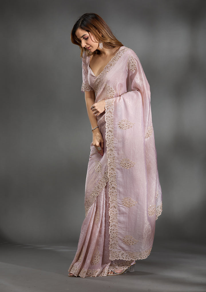 Beige Cutwork Tissue Saree