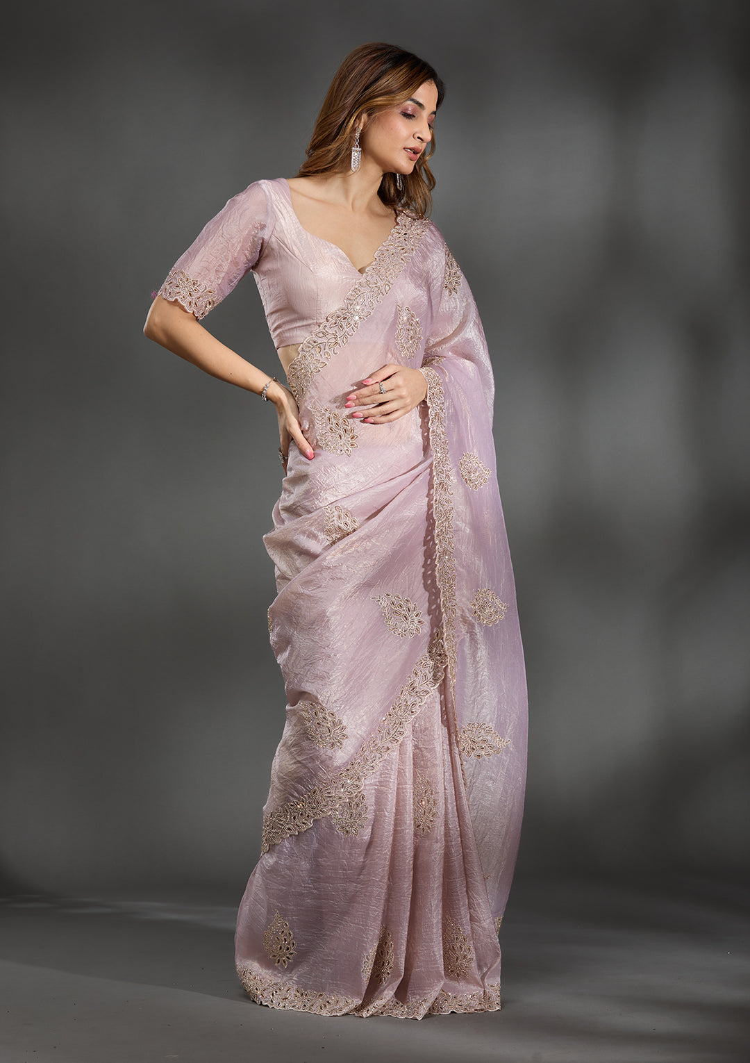Beige Cutwork Tissue Saree