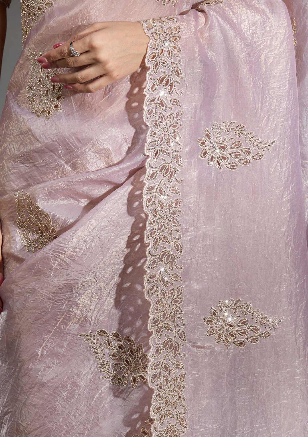 Beige Cutwork Tissue Saree