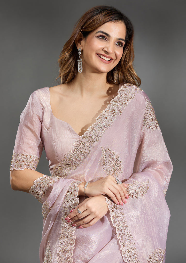 Beige Cutwork Tissue Saree