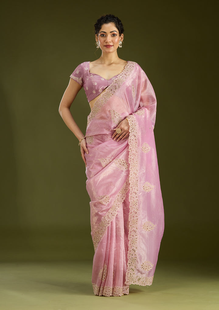 Pink Cutwork Tissue Saree