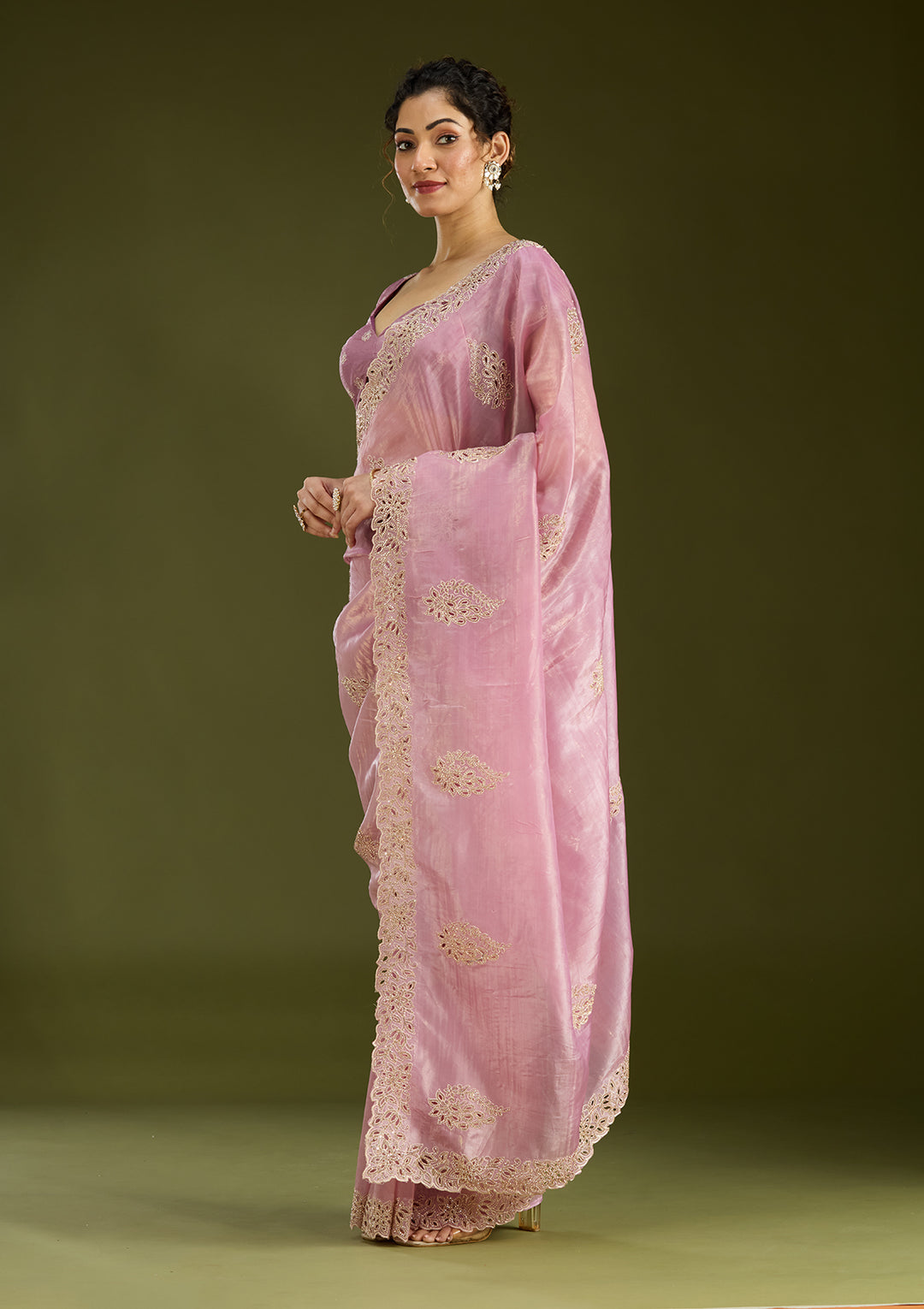 Pink Cutwork Tissue Saree