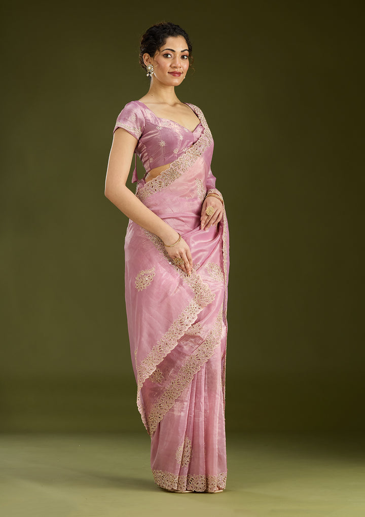 Pink Cutwork Tissue Saree