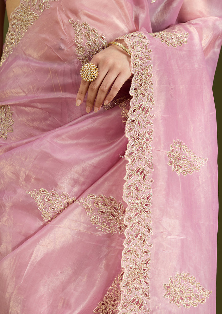 Pink Cutwork Tissue Saree