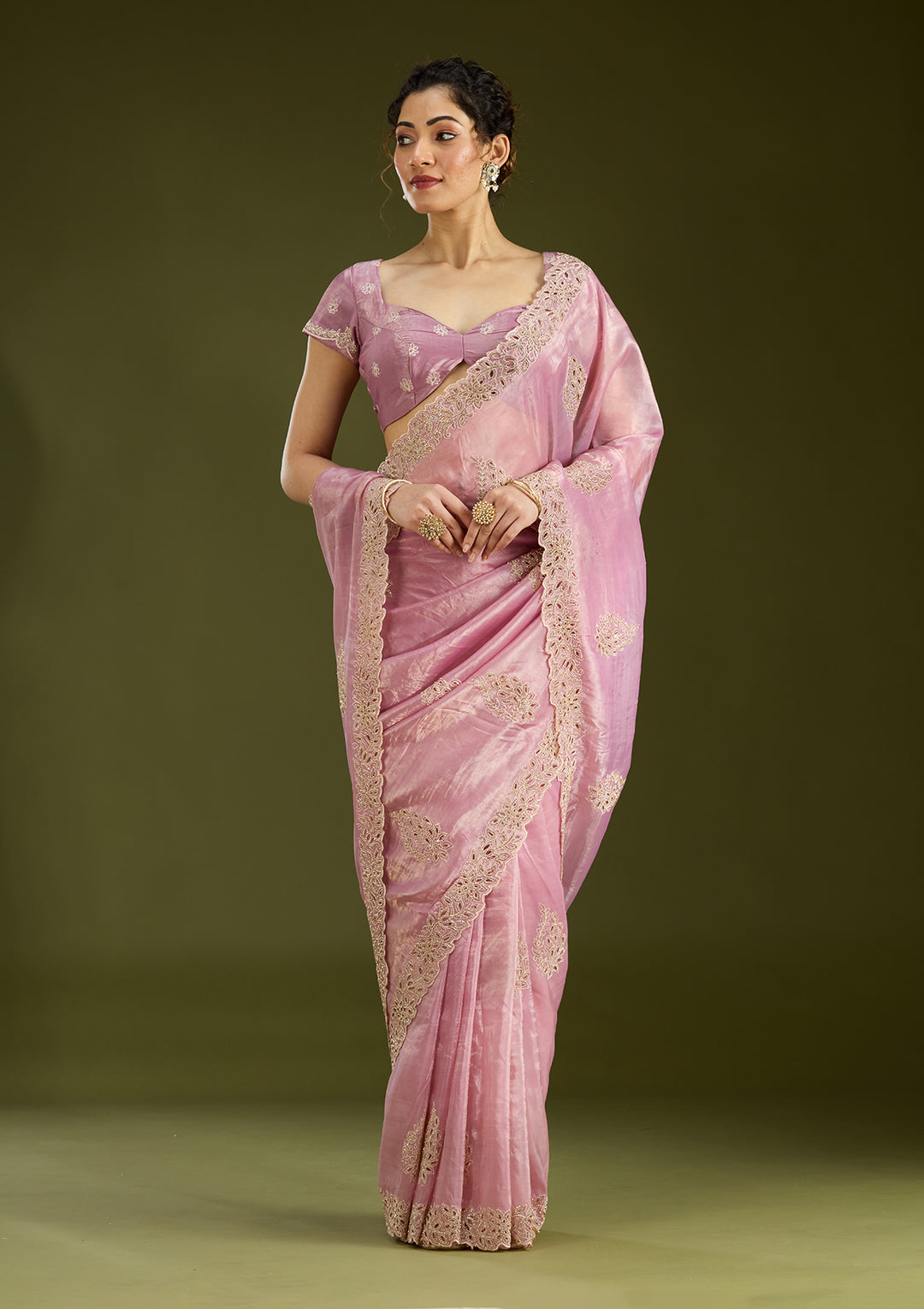 Pink Cutwork Tissue Saree
