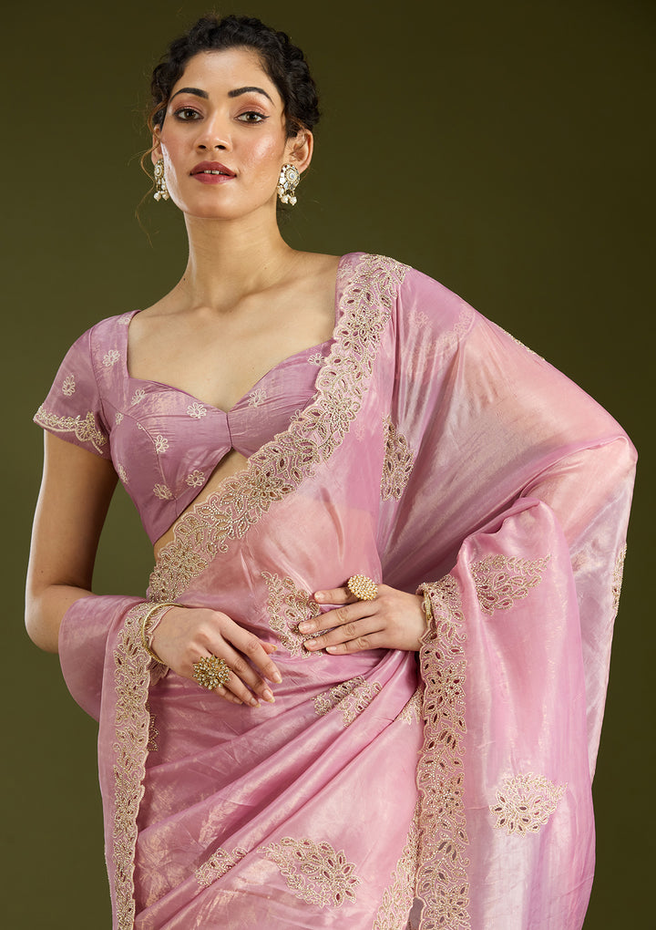 Pink Cutwork Tissue Saree