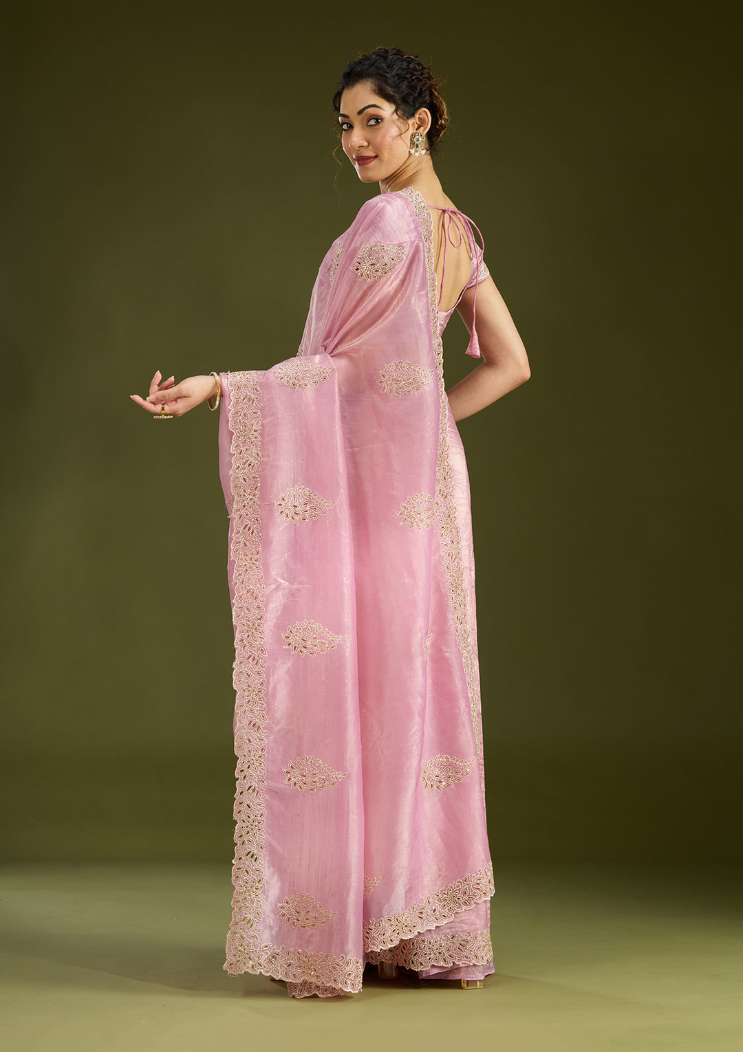 Pink Cutwork Tissue Saree