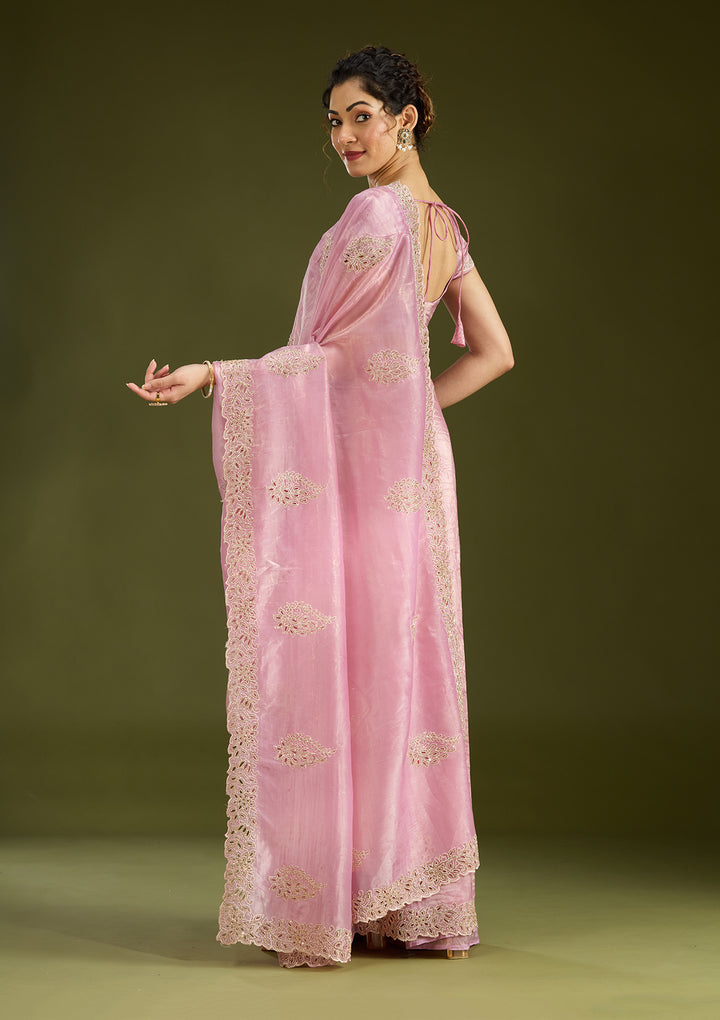 Pink Cutwork Tissue Saree