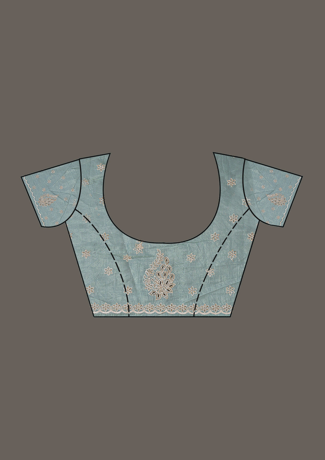 Sea Green Tissue Cutwork Saree With Matching Blouse Piece