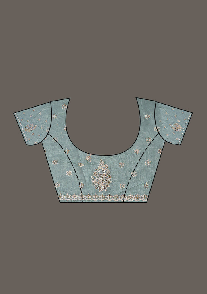 Sea Green Tissue Cutwork Saree With Matching Blouse Piece