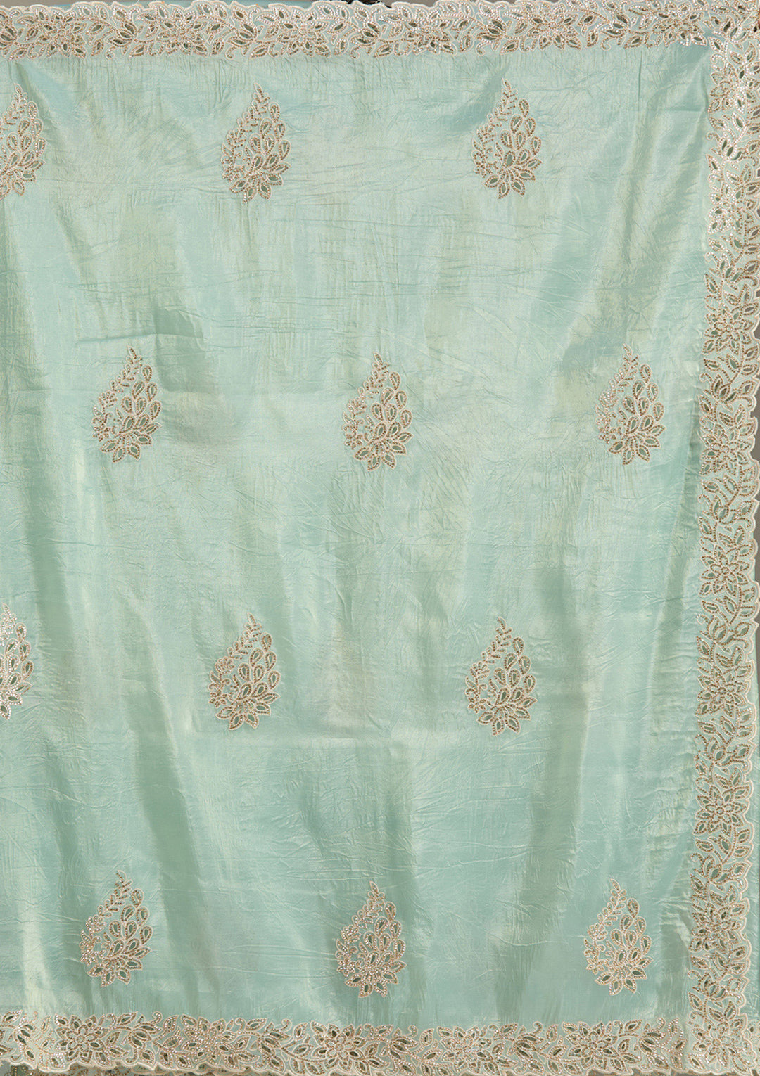 Sea Green Tissue Cutwork Saree With Matching Blouse Piece