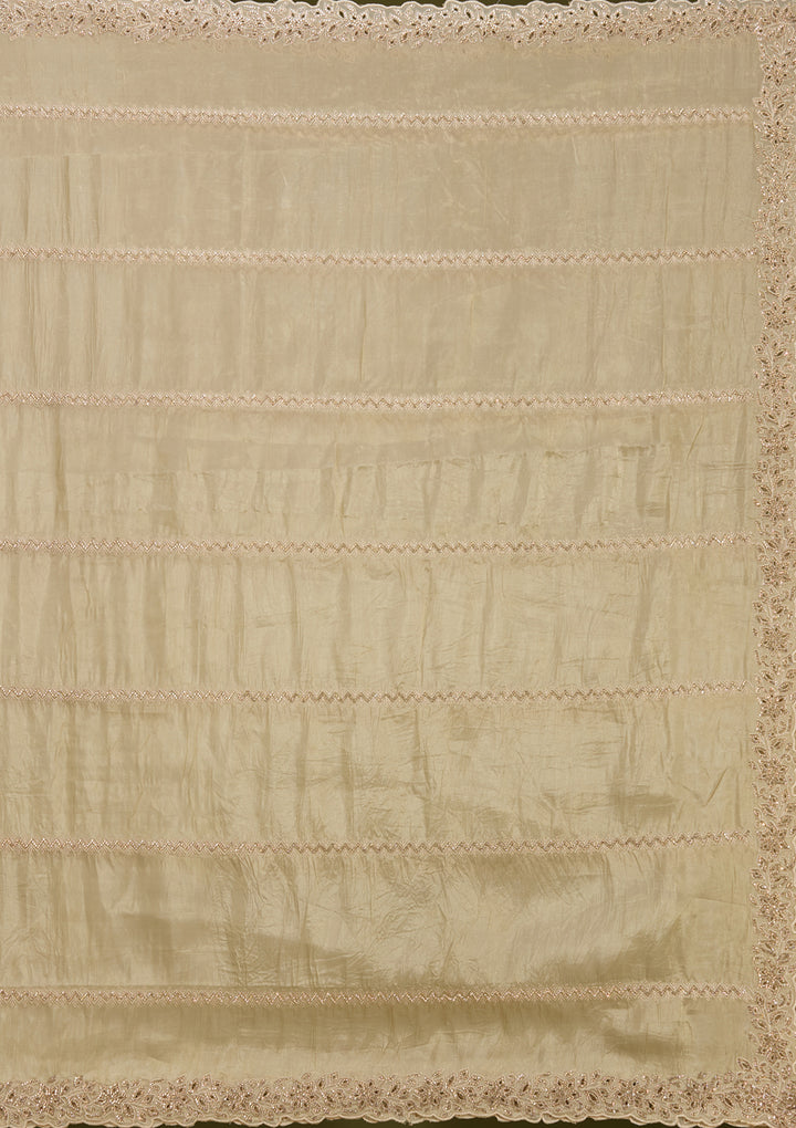 Gold Tissue Cutwork Saree With Matching Blouse Piece